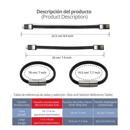Pulsera Cargador USB 3 en 1 de Cuero